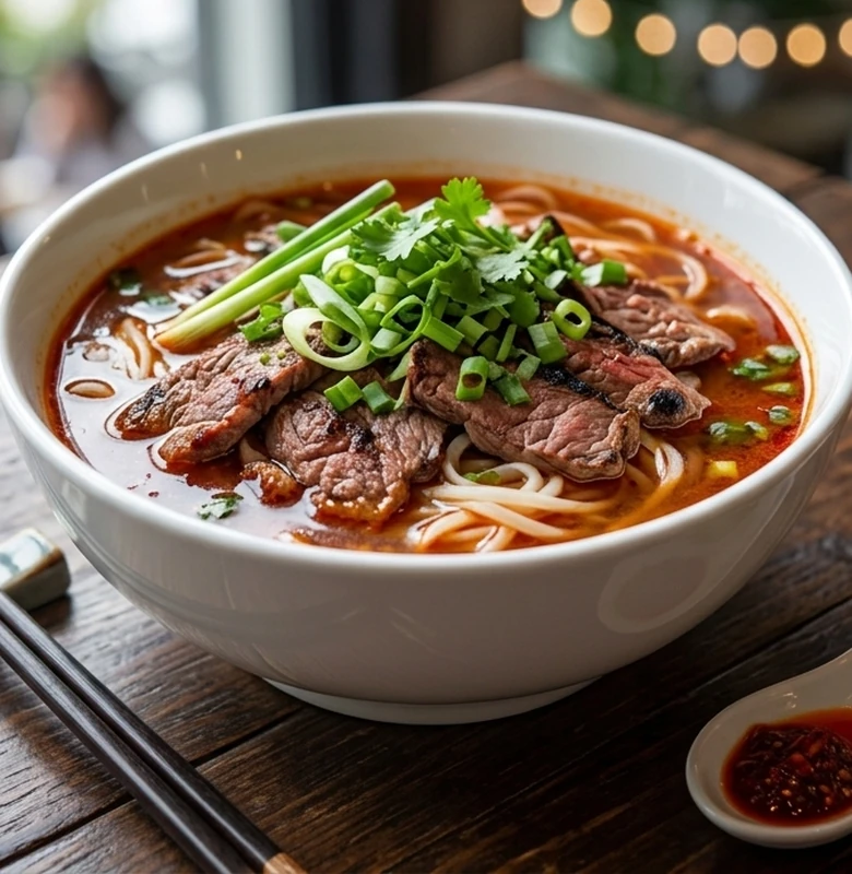 Spicy sate grilled beef noodle soup in Calgary SE